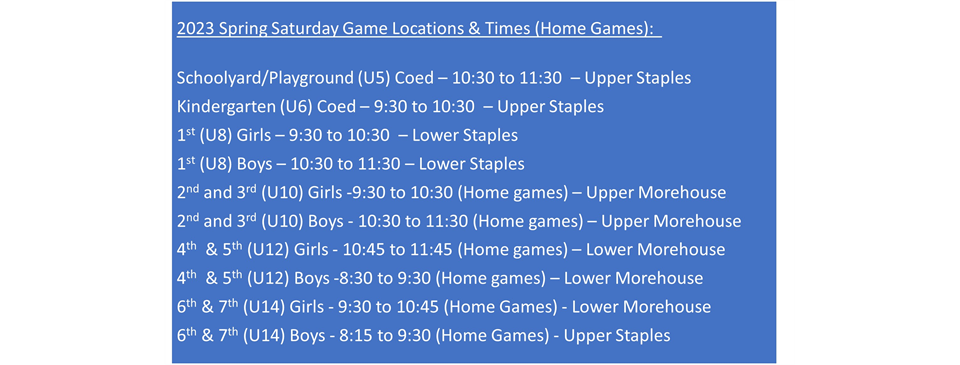 Easton AYSO 2023 Spring Fields & Times