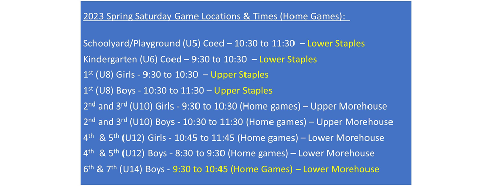 Easton AYSO 2023 Spring Fields & Times
