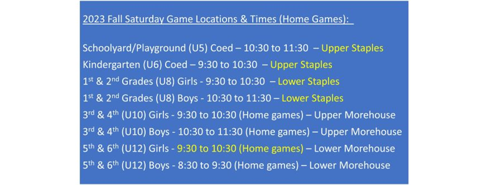Easton AYSO 2023 Fall Fields & Times (Updated 9/7)