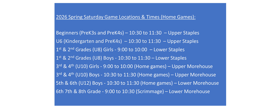 Spring Soccer Fields/Times