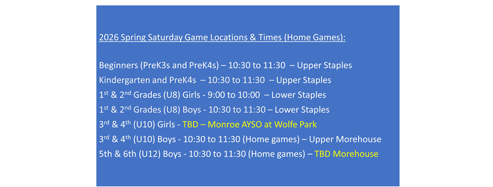 Spring Soccer Fields/Times